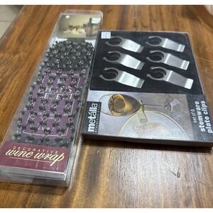 Metalla Set Of 6 Party Stemware Plate Wine Holder Bottle Wrap Lot NEW